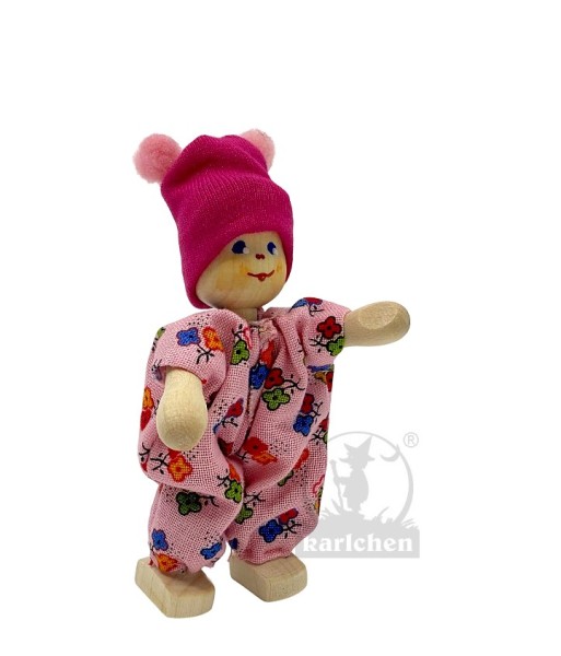 Holzpüppchen Baby mit Bommelmütze, rosa