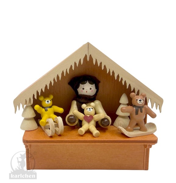 Marktbude mit Teddy's, winterlich