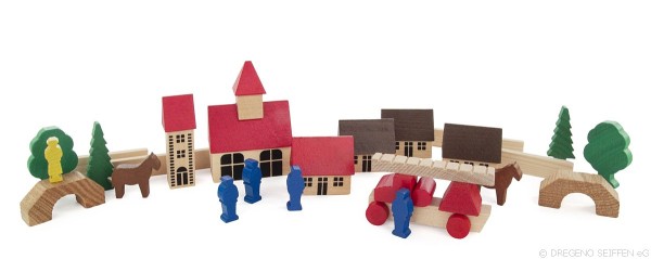 Wooden village with fire truck