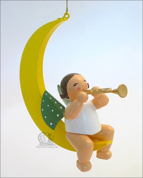 angel with trumpet, in moon