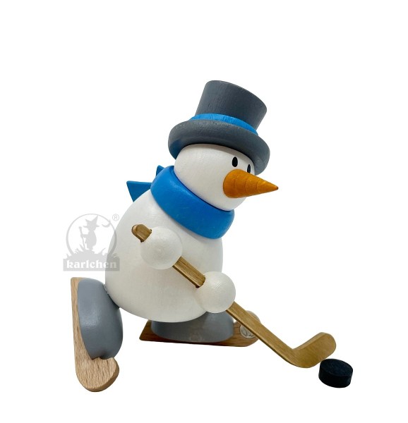 Snowman Otto plays ice hockey
