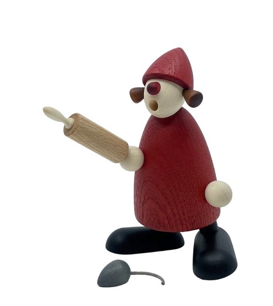 Santa Claus's wife with rolling pin and mouse