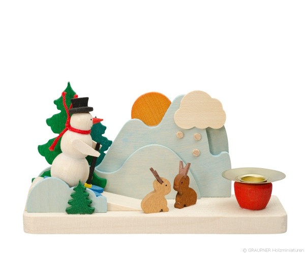 Candle holder Snowman and bunnies