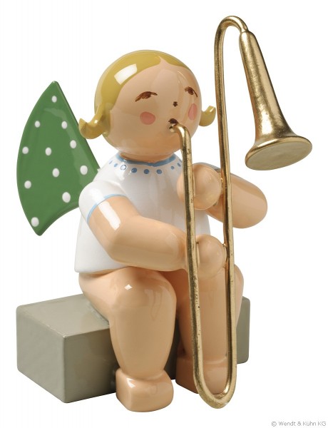 angel with trombone, sitting