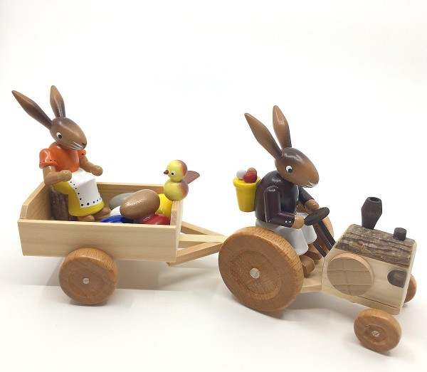 Easter bunnies on a tractor