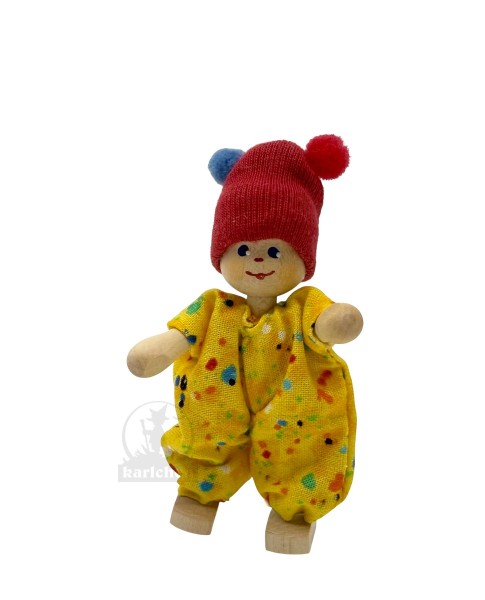Wooden doll baby with yellow dress
