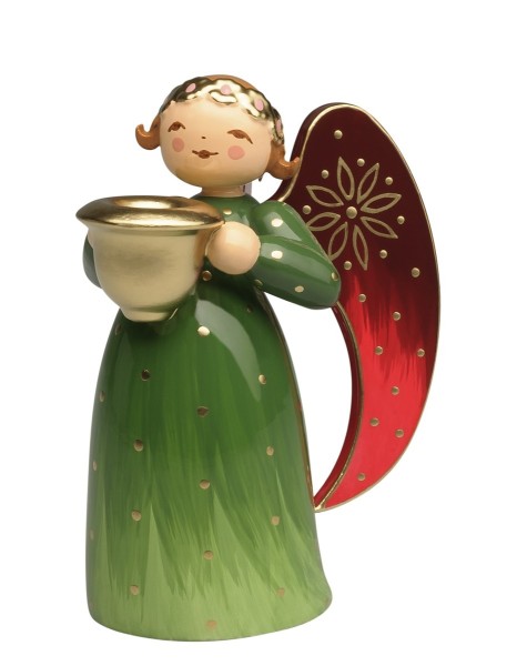 Richly painted angel, green with Candle Holder / 5,5 cm