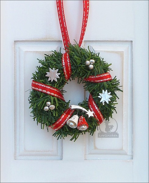 advent wreath for hanging, red/silver