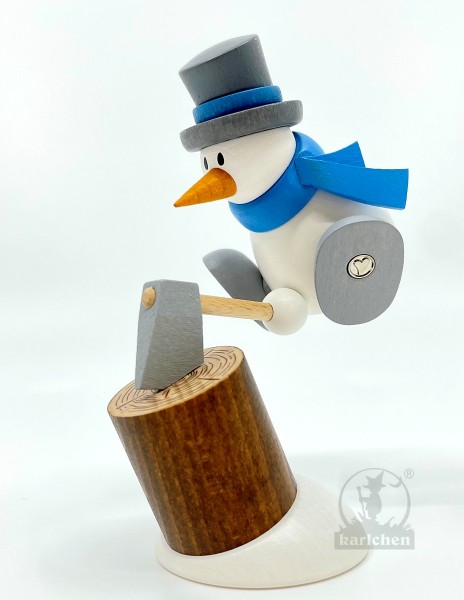 Snowman Otto chopping wood