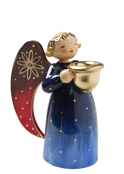 Richly painted angel, with Candle Holder | 5,5 cm - blue dress