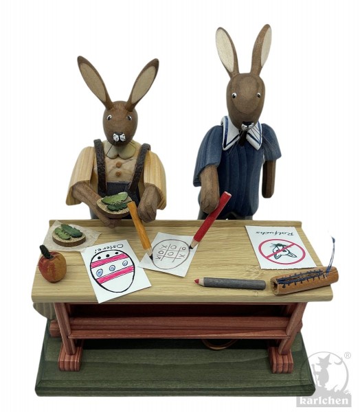 School desk with rabbit boys
