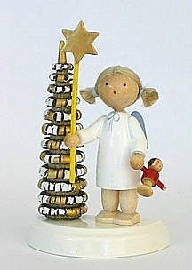 Angel with Christmas tree, star and doll