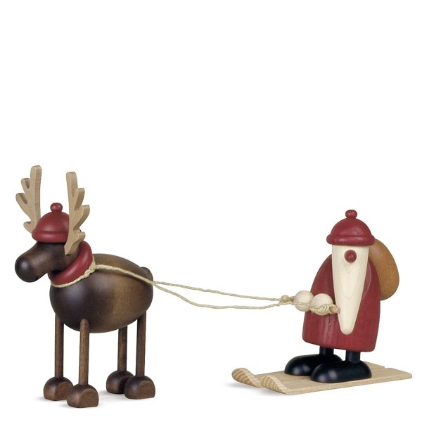 Rudolf the Reindeer with Santa Claus on skis