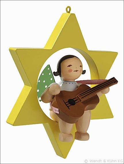 angel with guitar, in star