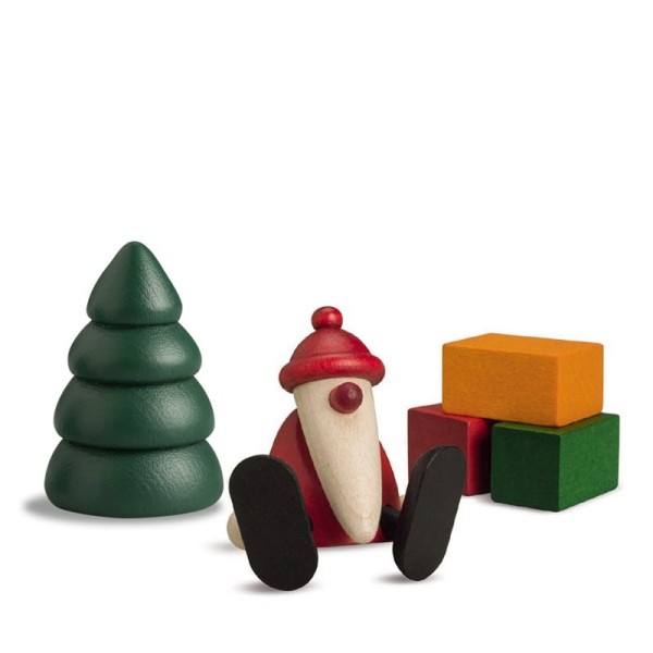 Weihnachtsmann auf Kante, Baum und Geschenke | Miniaturset 1