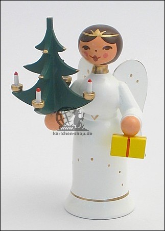 Angel with Christmas tree and gift